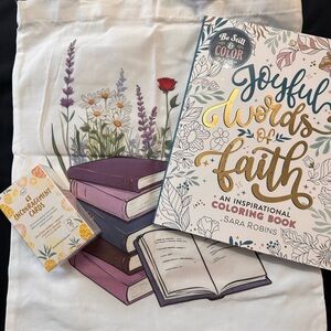 NIB Joyful Words of Faith Coloring Book with Tote and Encouragement Cards